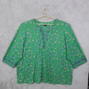 J Jill Wearever Kelly Green Top Tunic Leaf Womens 4X Split Neck Stretch Boho
